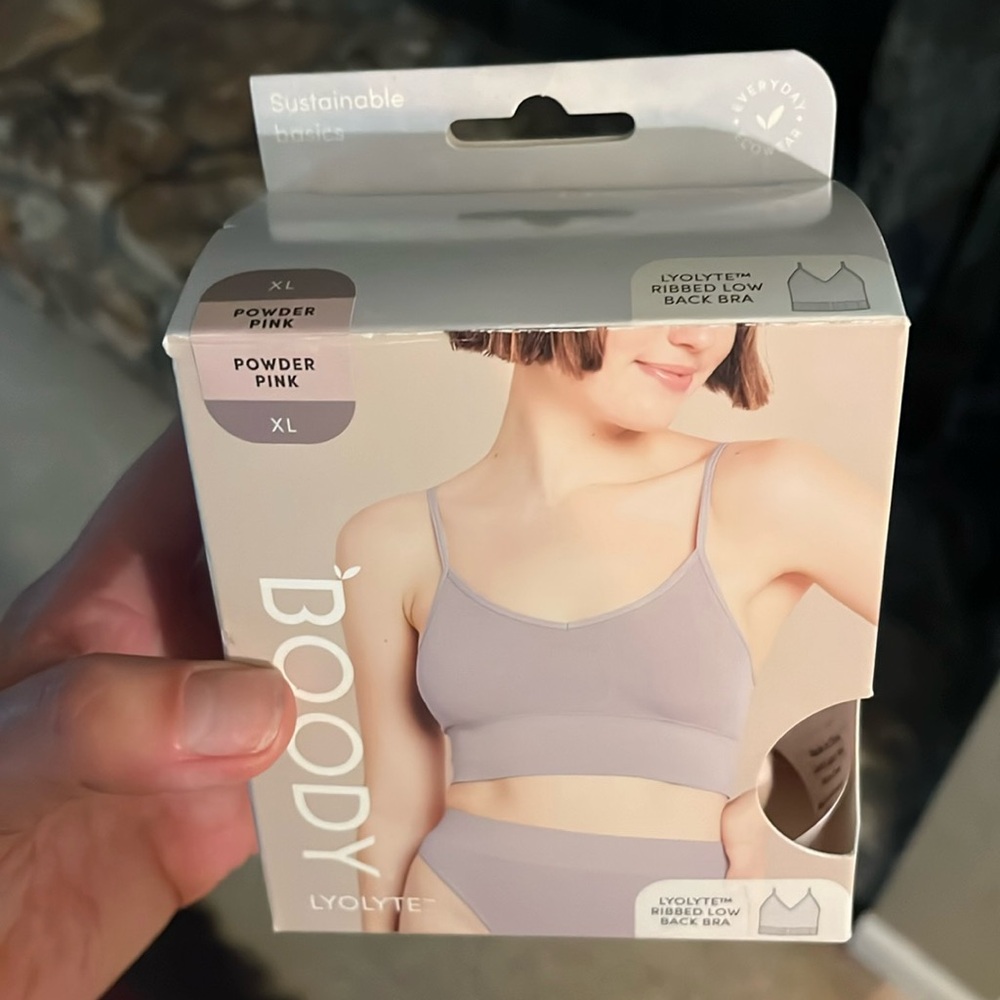 BOODY Lyolyte Ribbed Low Back Bra Powder Pink XL